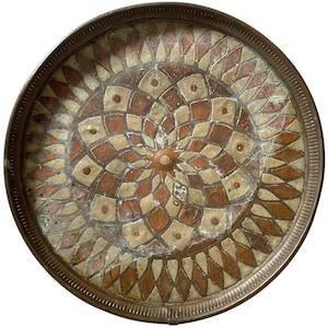 Vintage Medium Moroccan Arabian Copper Brass Metal Tray Platter Stand Wall Hanging Display Decor circa 1950&#39;s / EVE