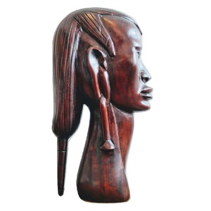 Vintage African Wood Wooden Woman Female Lady Bust Idol Statue Primitive Art Carving Sculpture Ornament Display c1970's / EVE of Europe