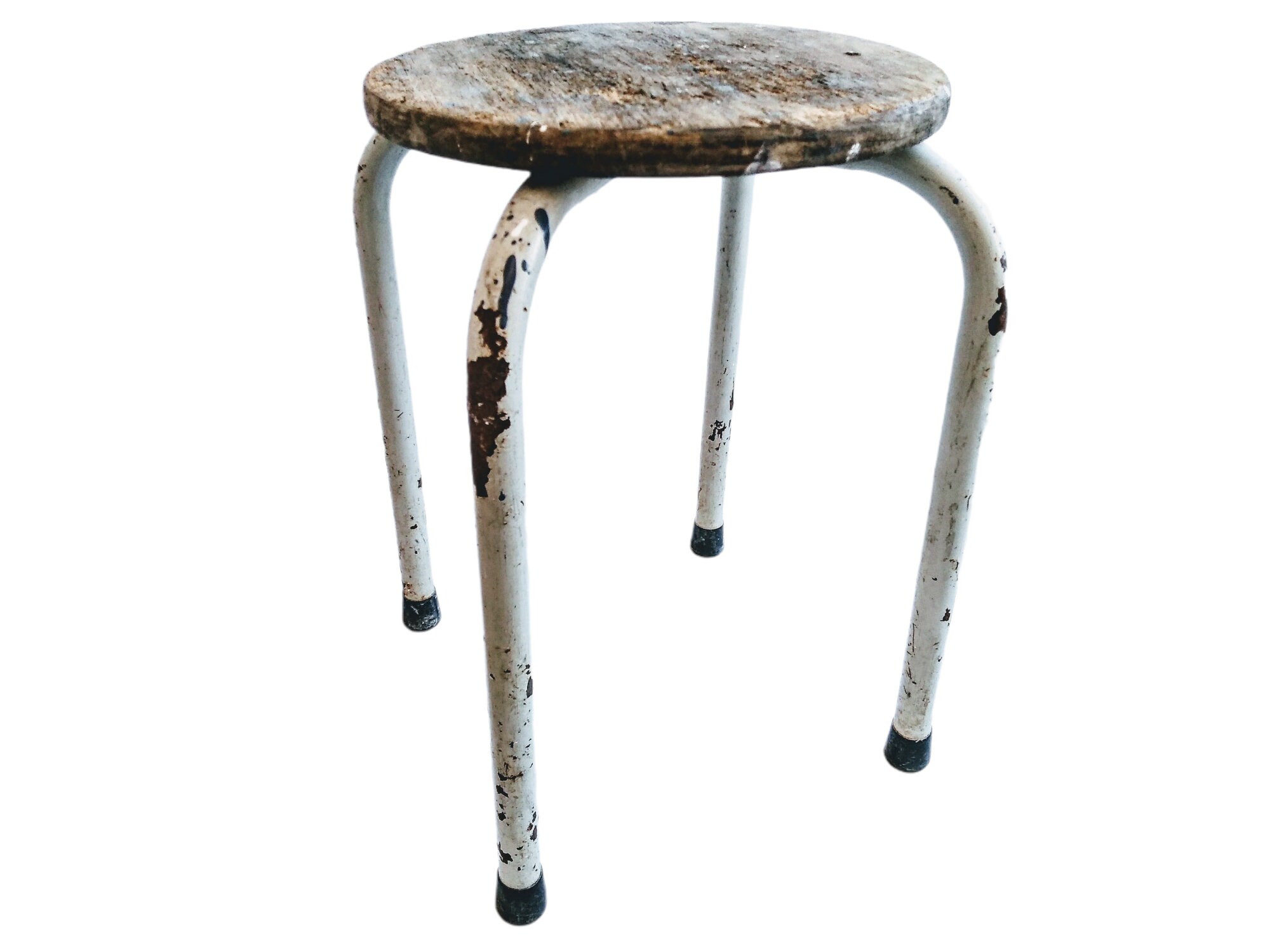 Vintage French Studio Stool Wood Metal Small Chair Seat