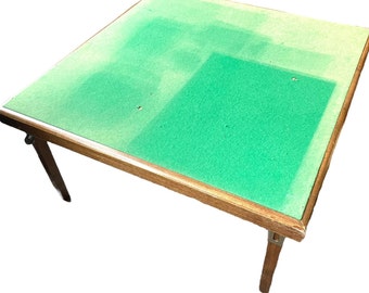 Vintage French Low Green Felt Topped Folding Wooden Foldable Folding Gaming Games Card Table circa 1960-70's / EVE