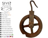 Vintage French Well Farm Barn Industrial Rope Pulley Wheel Iron Metal Large circa 1930-50 39 s EVE