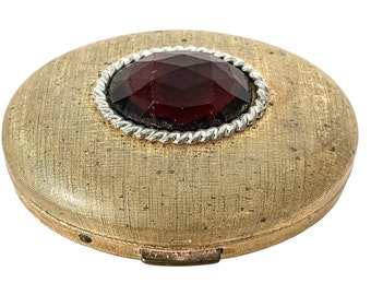 Coiffeuse vintage française en métal avec miroir pour pilules poudré, boîte à bijoux, vers 1920-30 / EVE