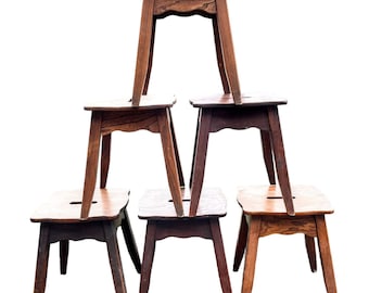 Vintage French Bench Medium Stool Small Table Wooden Wood Chair Seat Side Stand Flower Pot Display Shelf Prop Tabouret c1950's / EVE