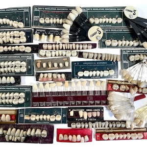 Vintage French German United States Plastic False Replacement Teeth Job Lot Boards Oddity Collection Decor 100&#39;s c1950-70&#39;s / EVE