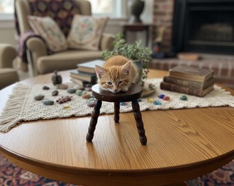 Vintage Stool French Small Tiny Table Wooden Wood Stand Flower Pot Ornament Display Shelf Prop Tabouret circa 1960-70's / EVE