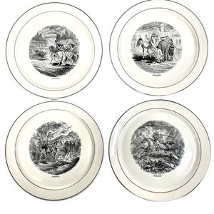 Vintage German Villeroy & Boch France EspagneTurquie Afrique White Black Side Plates Plate Set Of Four Serving circa 1990's / EVE