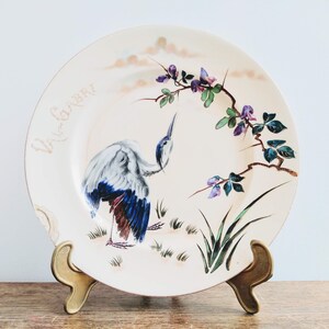 Antique French Val Gabri Painted White Bird Flower Decorated Dinner Plate Ceramic With Damage circa 1910's / EVE of Europe