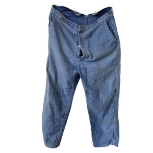 Vintage French Work Pants Trousers Bottoms Mended Clothes Blue French Size L 1980’s / EVE of Europe