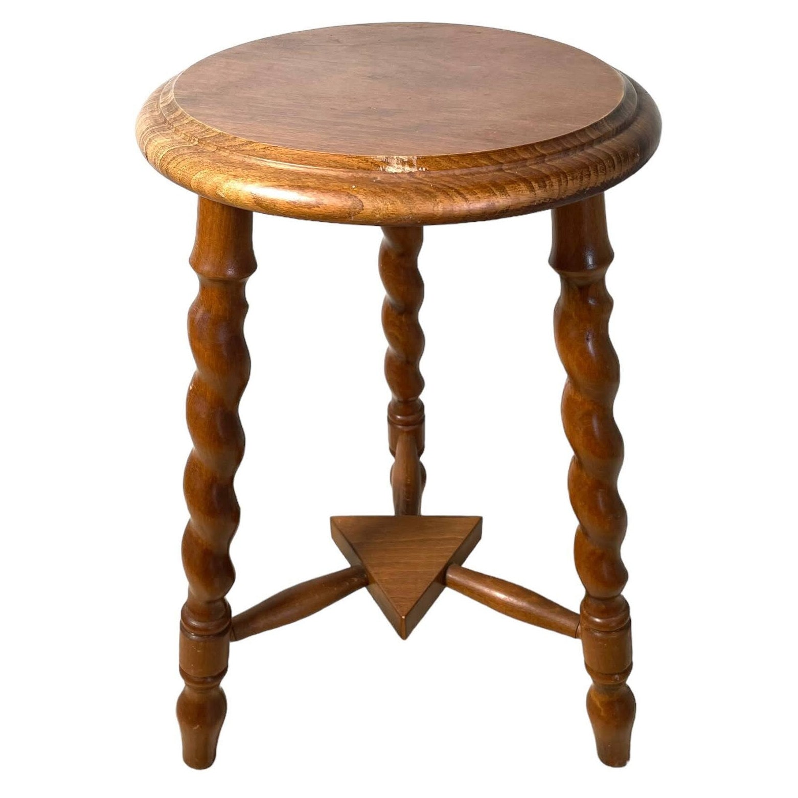Vintage French Spiral Stand Tabouret Table Stool Seat Wooden Wood Farmhouse Round Top Seat Plant Plinth c1970-80's / EVE