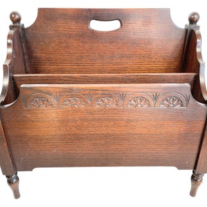 Vintage French Wooden Large Magazine Rack Side TV Table Shelf Stand Cup circa 1970&#39;s / EVE