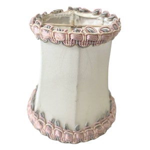Vintage French Pink Fringe Small Tiny Lamp Shade Lampshade Desk Table Light Two Available circa 1960-70&#39;s / EVE