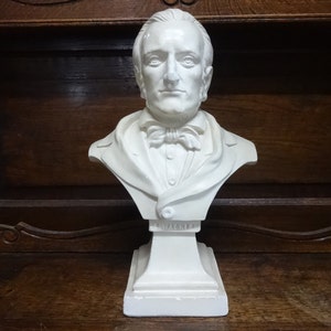 Vintage French R. Wagner Classical Music Composer bust statue figurine plaster pair circa 1940-50&#39;s / EVE of Europe