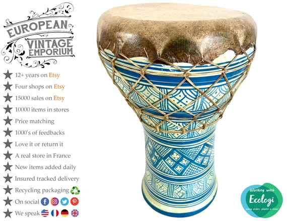 Vintage African Moroccan Leather Fluffy Drum Musical Instrument