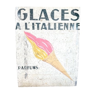 Vintage French Large Italian Ice Cream Glaces A L'Italienne Parlour Bar Metal Sign External circa 1970-80's / EVE