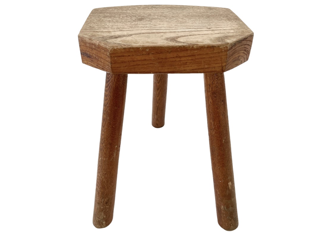 Vintage French Wooden Wood Milking Stool Chair Seat Kitchen Table Farm ...