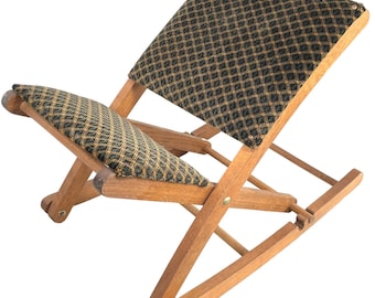 Vintage French Green Brown Fabric Rocking Wood Adjustable Footstool Foot Stool Rest Footrest Desk Prop Display c1970-80's / EVE