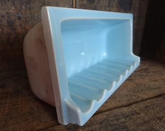 ヴィンテージ フランス製 淡いブルー セラミック バスルーム キッチン ソープディッシュ 壁タイル 1950～60年代頃 / EVE of Europe