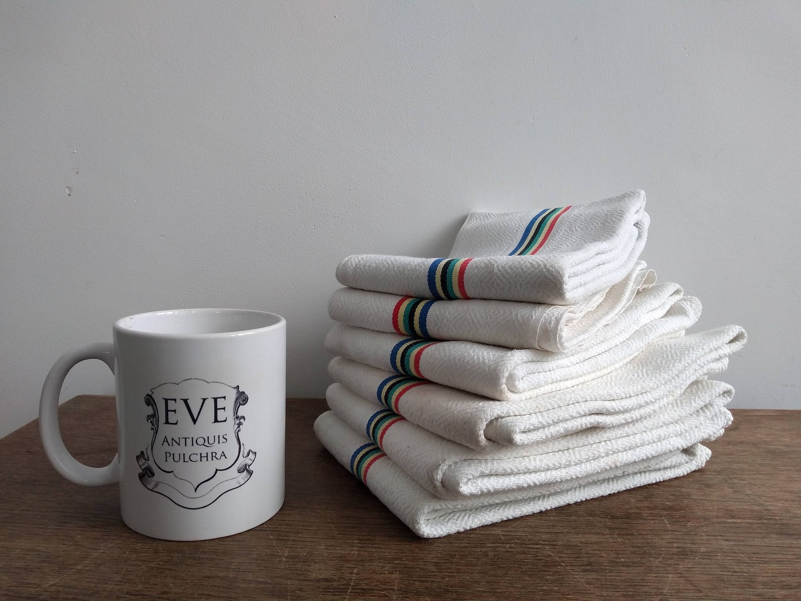 Vintage French Striped Coloured Tea Towel Teatowel Drying up Etsy