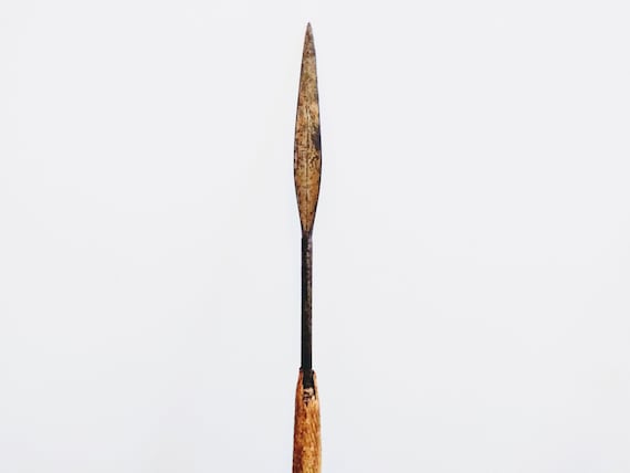 Antique South Pacific Oceania Metal Hunting Spear Hand Tool Iron Wood Metal Decorative Ornament Decorative Art c1900-20's / EVE of Europe