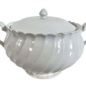Vintage French Large White Tureen Bowl with Lid Soup Bowl Soupière Lidded Table Serving Bowl circa 1950-60&#39;s / EVE