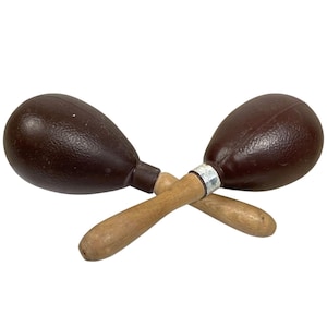 Vintage French Wood Plastic Percussion Musical Instrument Maracas Shakers circa 1970-1980&#39;s / EVE