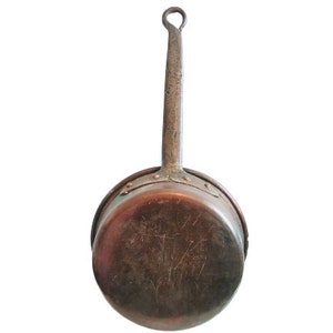Vintage French Heavy Well Made Hanging Copper Nickel Fire Stove Saucepan Pot Pan Cooking Kitchen Hanging Display c1930-40&#39;s / EVE of Europe
