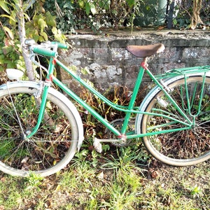 Vintage French Green Ladies Fat Tyred Single Speed Cruiser Bicycle Good Original Condition Cycling Bike circa 1960-70&#39;s / EVE of Europe