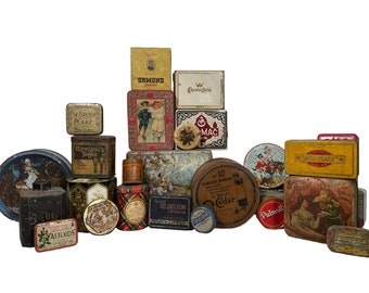 Vintage English French Collection Job Lot Of Twenty Six 26 Storage Tins Tin Mixed circa 1930-80's / EVE