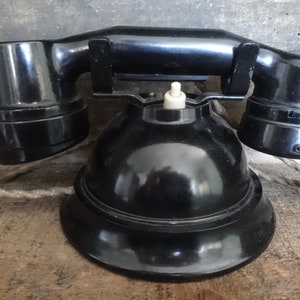Vintage English Bakelite black telephone phone push button circa 1920-30&#39;s / EVE of Europe