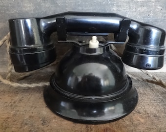 Vintage English Bakelite black telephone phone push button circa 1920-30's / EVE of Europe