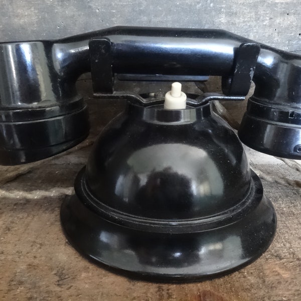 Vintage English Bakelite black telephone phone push button circa 1920-30's / EVE of Europe