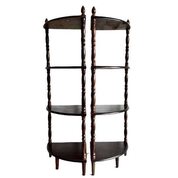 Vintage Asian Wooden Wood Stand Corner Shelf Standing Display Varnished Four Shelfs Tier Display Plinth Floor Wall circa 1980-90's / EVE