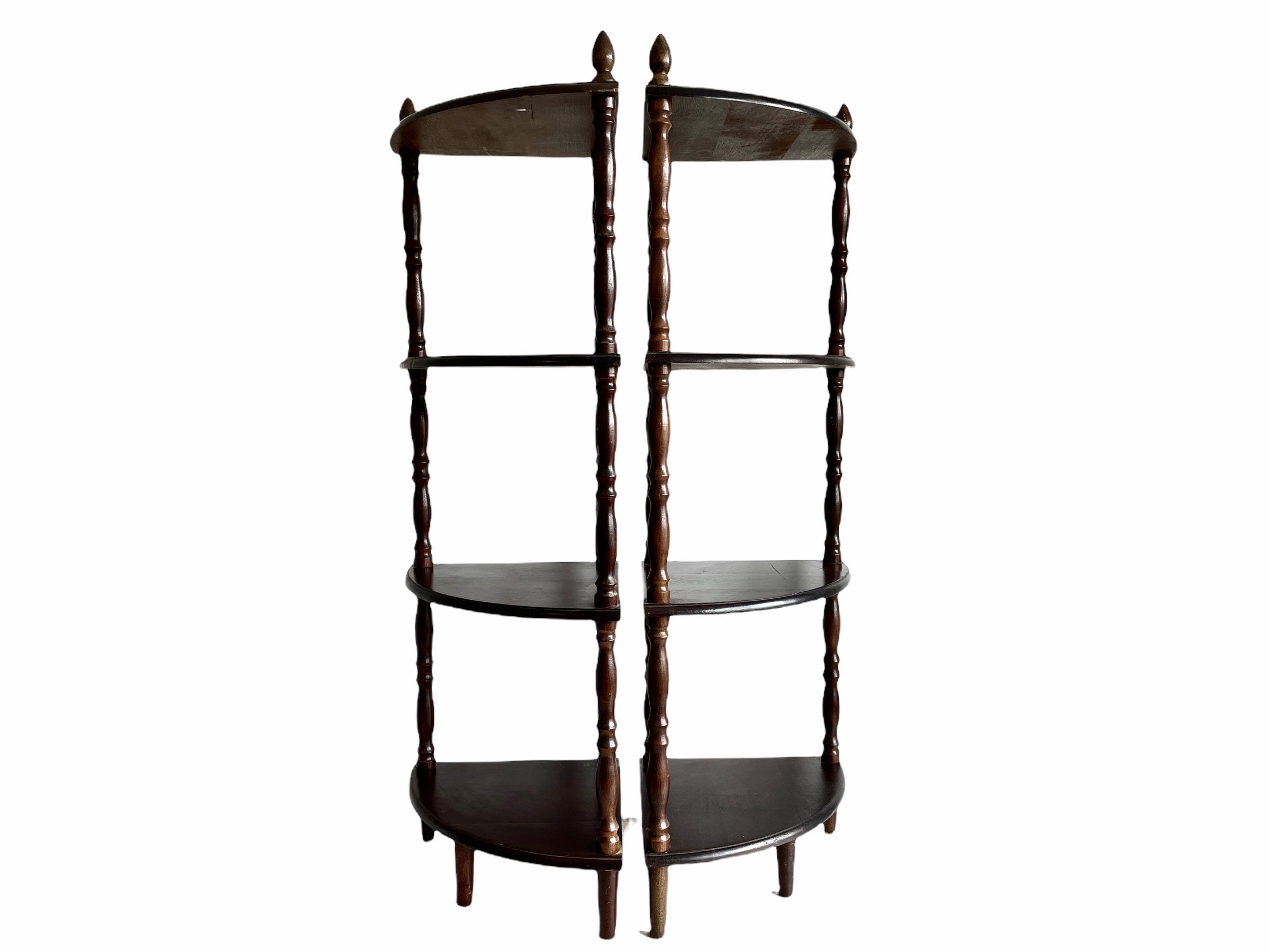 Vintage Asian Wooden Wood Stand Corner Shelf Standing Display Varnished Four Shelfs Tier Display Plinth Floor Wall circa 1980-90's / EVE