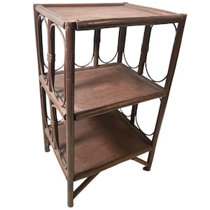Vintage French Wood Pole Small Side Table Triple Shelf Display Plinth Stand Wooden Tabouret c1960-70&#39;s / EVE