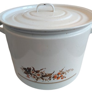 Très grande taille française vintage, métal émaillé décorée marmite casserole, ustensiles de cuisine traditionnels des années 1960-70 / EVE Europe