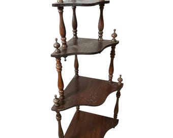 Vintage French Wood Corner Quadruple Shelf Wall Mounted Table Stand Plinth Display Wooden c1950-60's / EVE