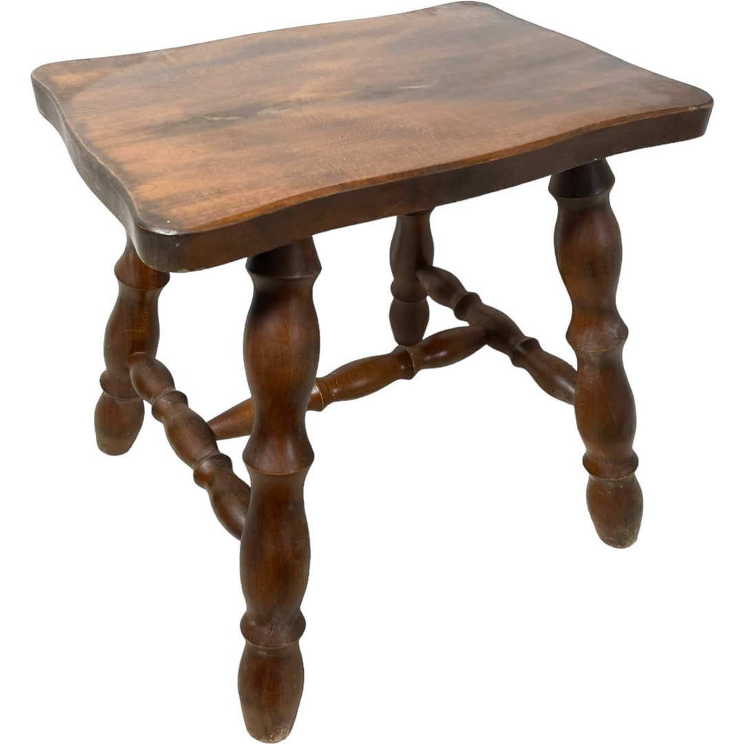Vintage French Farmhouse Style Bench Stool Small Table Wooden Chair ...