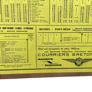 Vintage French Bus Stop Coach Timetable Courriers Bretons La Gacilly Rennes Ploermel circa 1957 / EVE image 6
