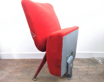 Vintage French Red Cushioned Cinema Chair heavy metal framed circa 1970-80's / EVE of Europe