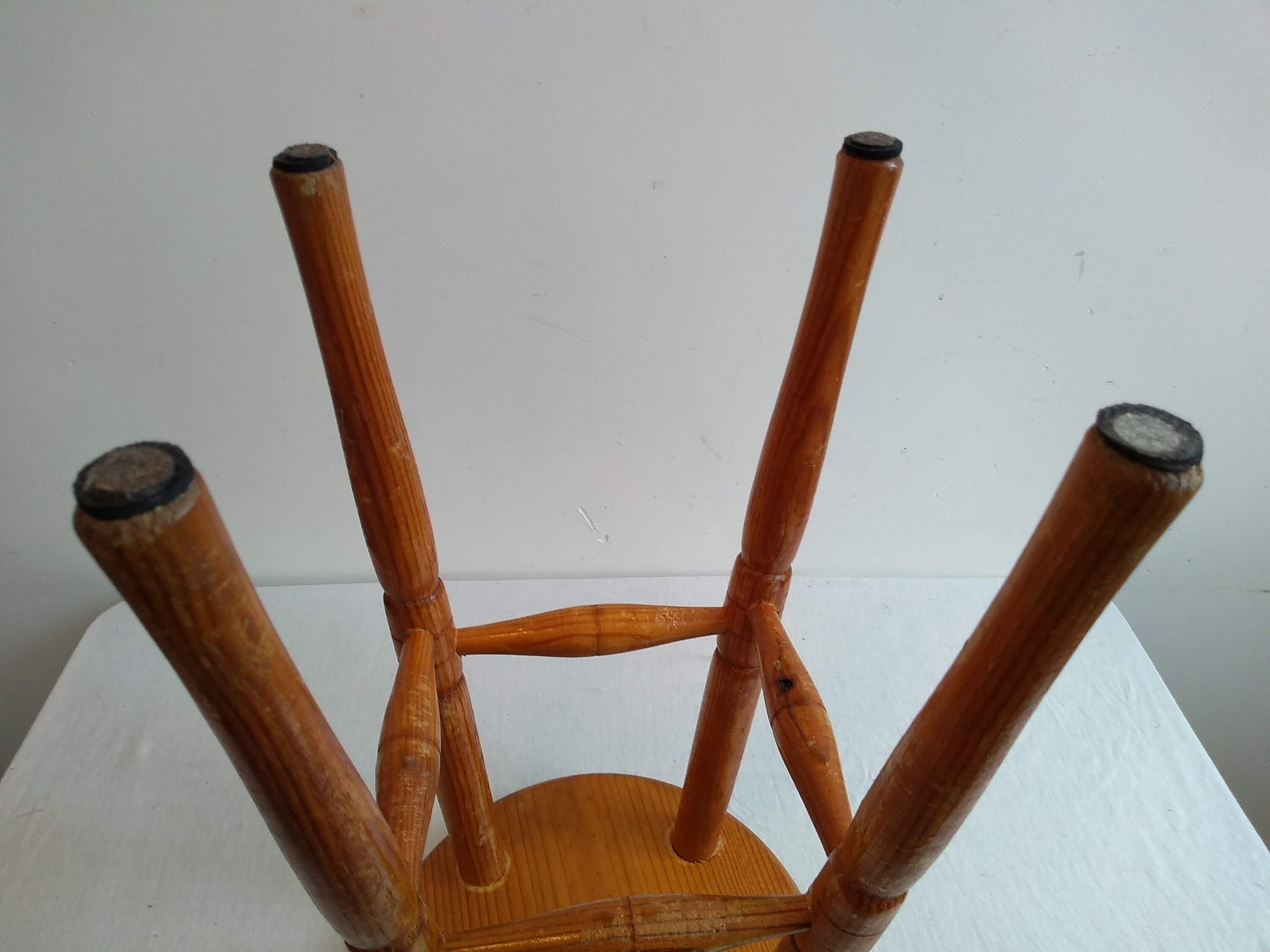 Vintage Stool French Medium Wooden Wood Milking Chair Seat Kitchen ...