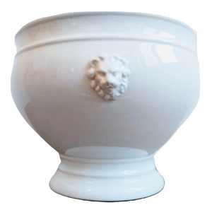 Vintage French Normandy Ceramic White Large Terrine Onion Soup Bowl Lion Decor pot dish plate serving dining c1970-80&#39;s / EVE of Europe