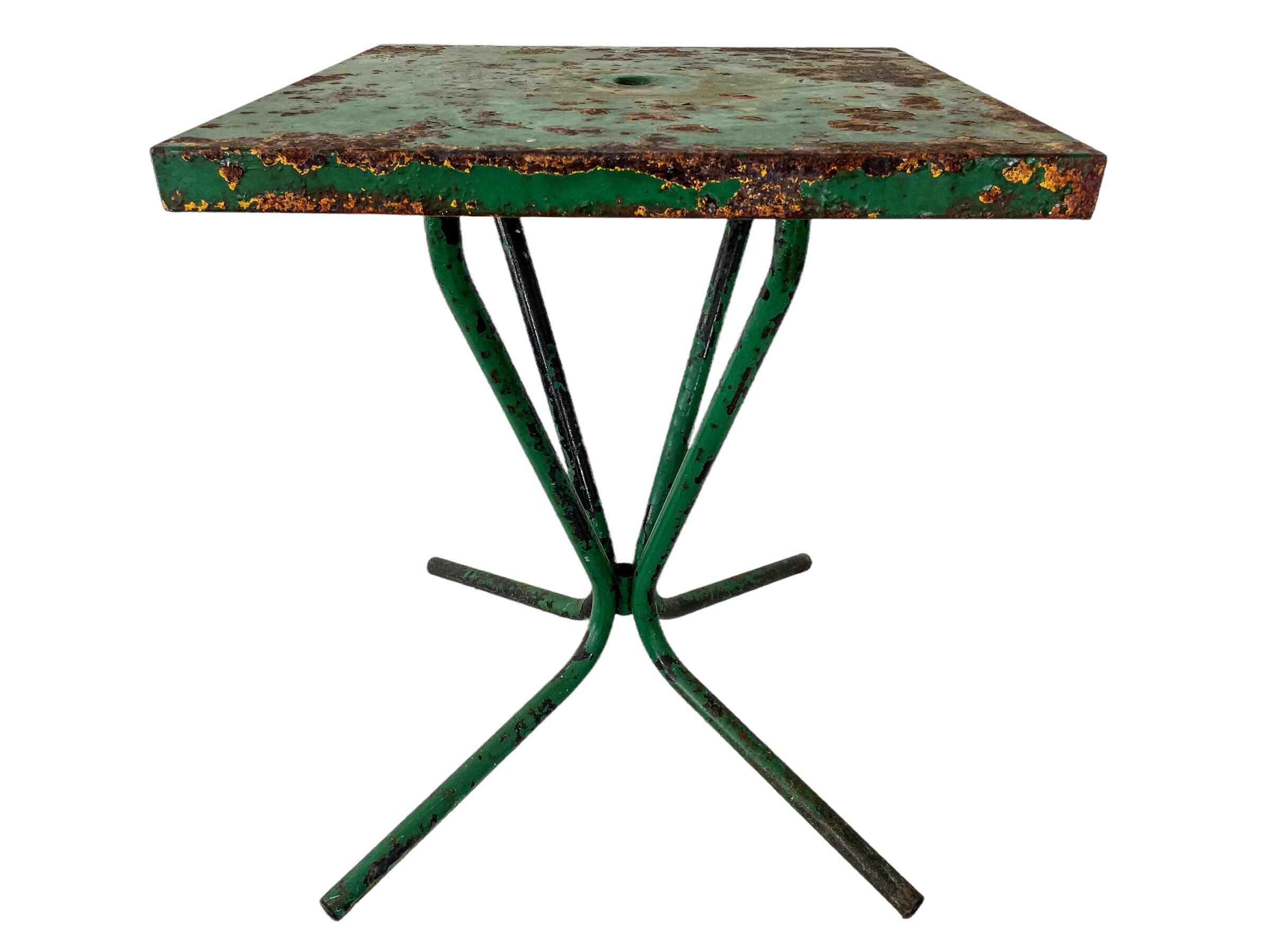 Vintage French Bistro Style Side Table Green Rusty Leg Metal Stand