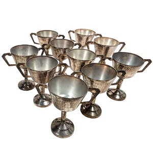 Vintage English Silver Plated Engraved Rugby Beef Stock Trophy Cup Collection Job Lot Of Ten Prizes Awards c1980s / EVE