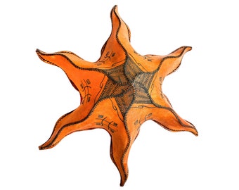 Vintage Moroccan Star Sun Leather Metal Lamp Shade Lampshade Light Fitting Large Ornament Lighting Orange circa 1980-90's / EVE