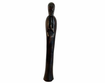Vintage African Tall Figurine Statue Primitive Art Carving Wooden Wood Ornament Decorative Display circa 1980-90's / EVE of Englandop