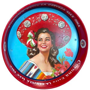 Vintage French Mexican Corona Beer Waitress Waiter Serving Tray Cafe Bar circa 2000 / EVE