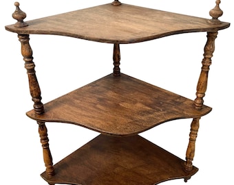 Vintage French Wooden Corner Three Shelf Brown Wood Ornate Shelf Rack Wall Mounted Display circa 1940-50's / EVE