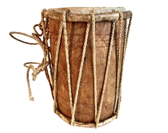 ヴィンテージ アフリカン ヘビーウッド＆レザー ドラム パーカッション