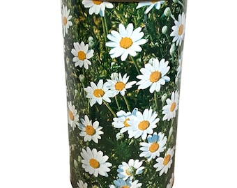 Vintage French Lever Daisy Decorated Metal Waste Paper Office Bin Wastepaper Trash Can circa 1970's / EVE