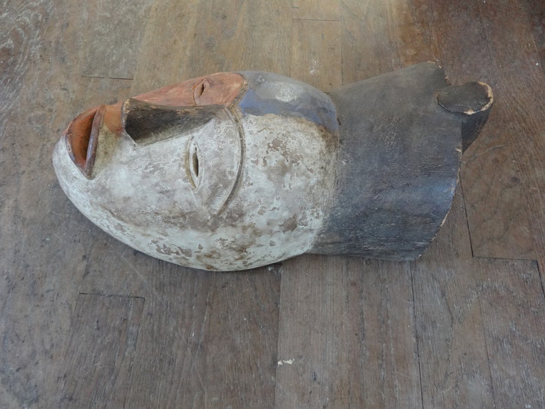 Vintage African Face Man Woman Mask Idol Statue Primitive Art Carving Sculpture Wooden Wood Wall circa 1950/'s English Shop